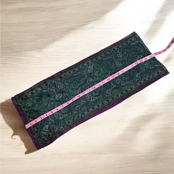 Vintage Harvé Benard Green and Purple Paisley Silk evening scarf - Picture 10 of 11